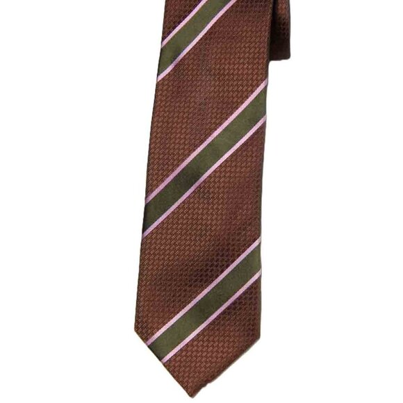 NWOT Ben Sherman Handmade Silk Repp Stripe Tie Brown Green Pink Men's - Picture 1 of 2